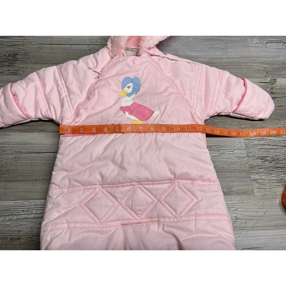 Vintage Baby Winter Coat Snow Suit Beatrix Potter Quiltex Pink Hooded Zip Up